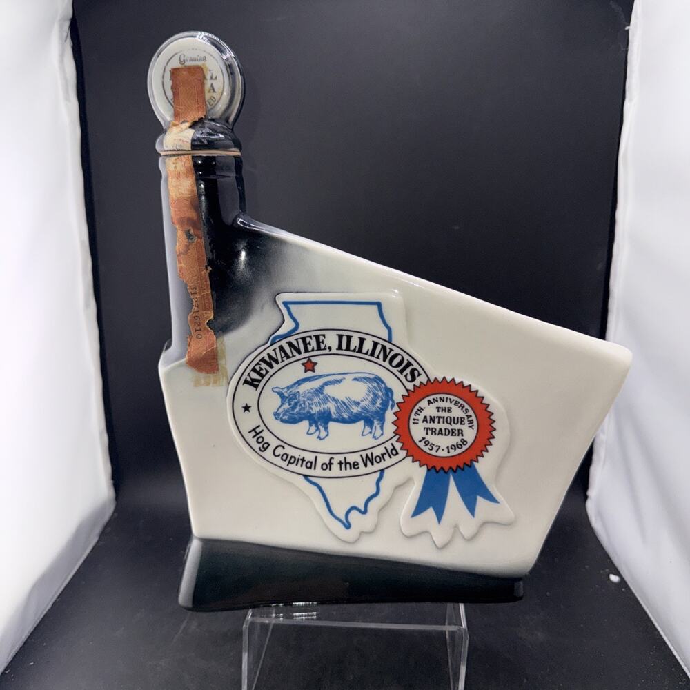 VTG Jim Beam 1968 Antique Trader, Kewanee, IL Hog Capital of the World Decanter